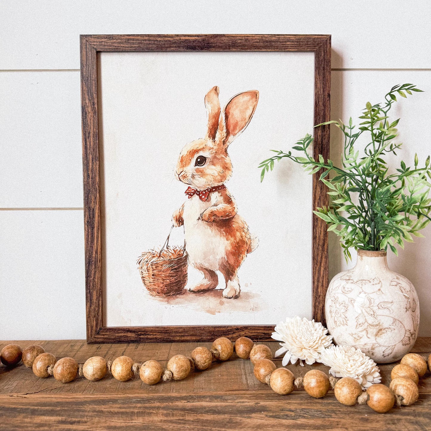 Vintage Rabbit With Basket Easter Spring Wall Art