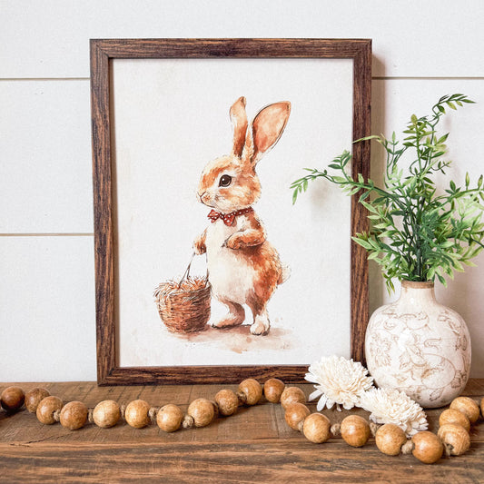 Vintage Rabbit With Basket Easter Spring Wall Art