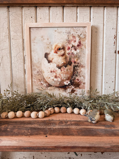 Baby Chick in Vintage Flower Egg Wood Sign