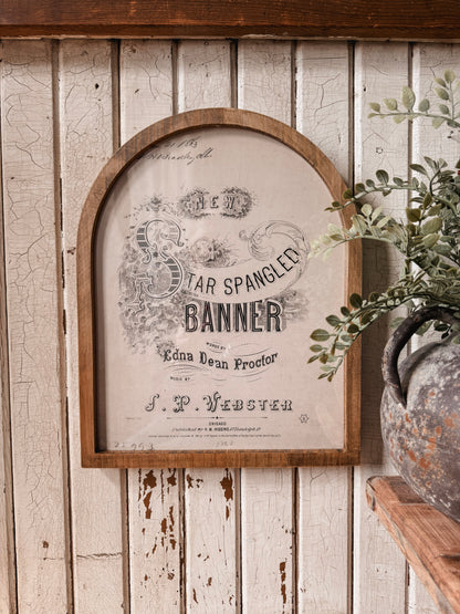 Star Spangled Banner Vintage Black & White Framed Arched Print
