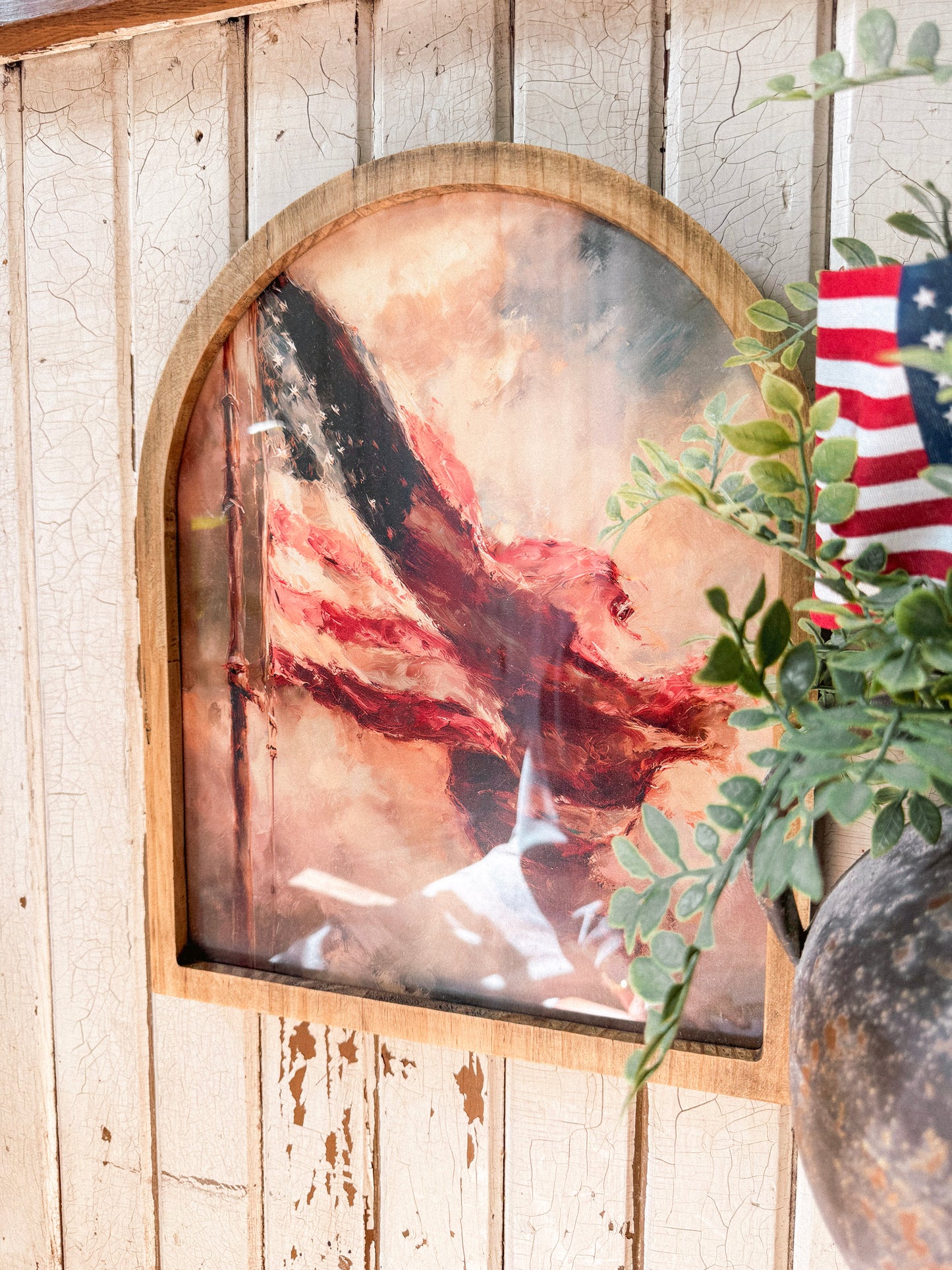 American Flag in Clouds Framed Arched Print