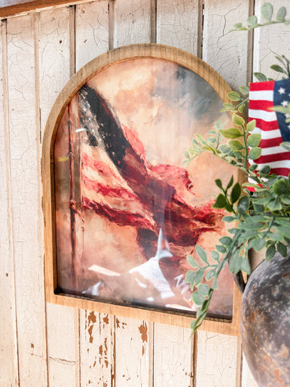 American Flag in Clouds Framed Arched Print