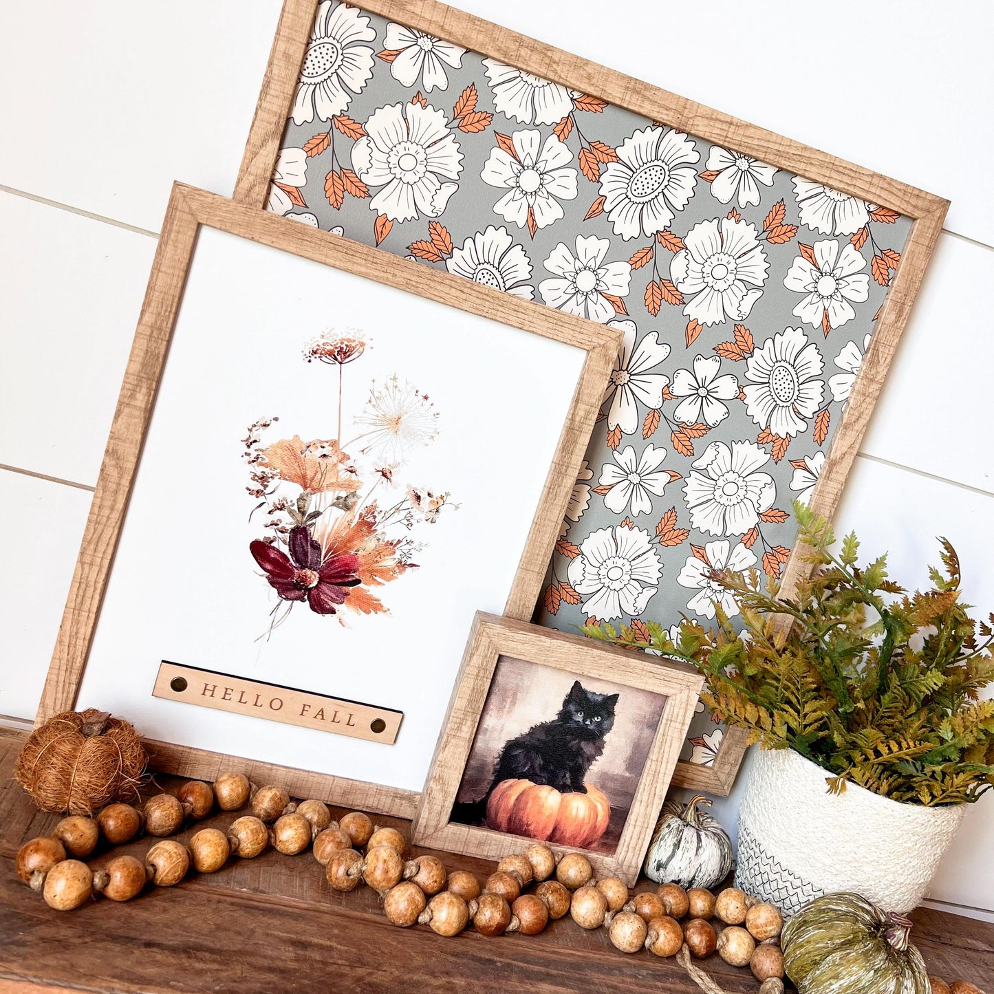 Hello Fall Burgundy Floral Wood Sign