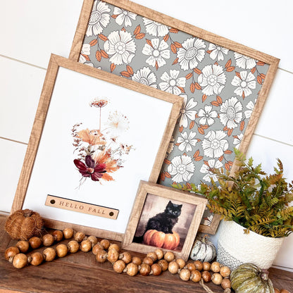 Hello Fall Burgundy Floral Wood Sign