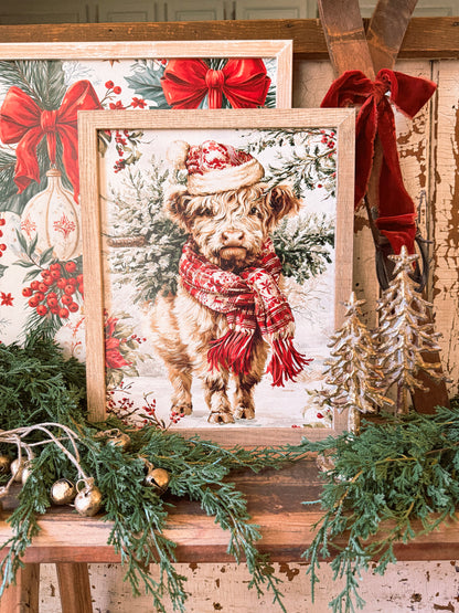 Colorful Highland Cow Christmas Wood Sign