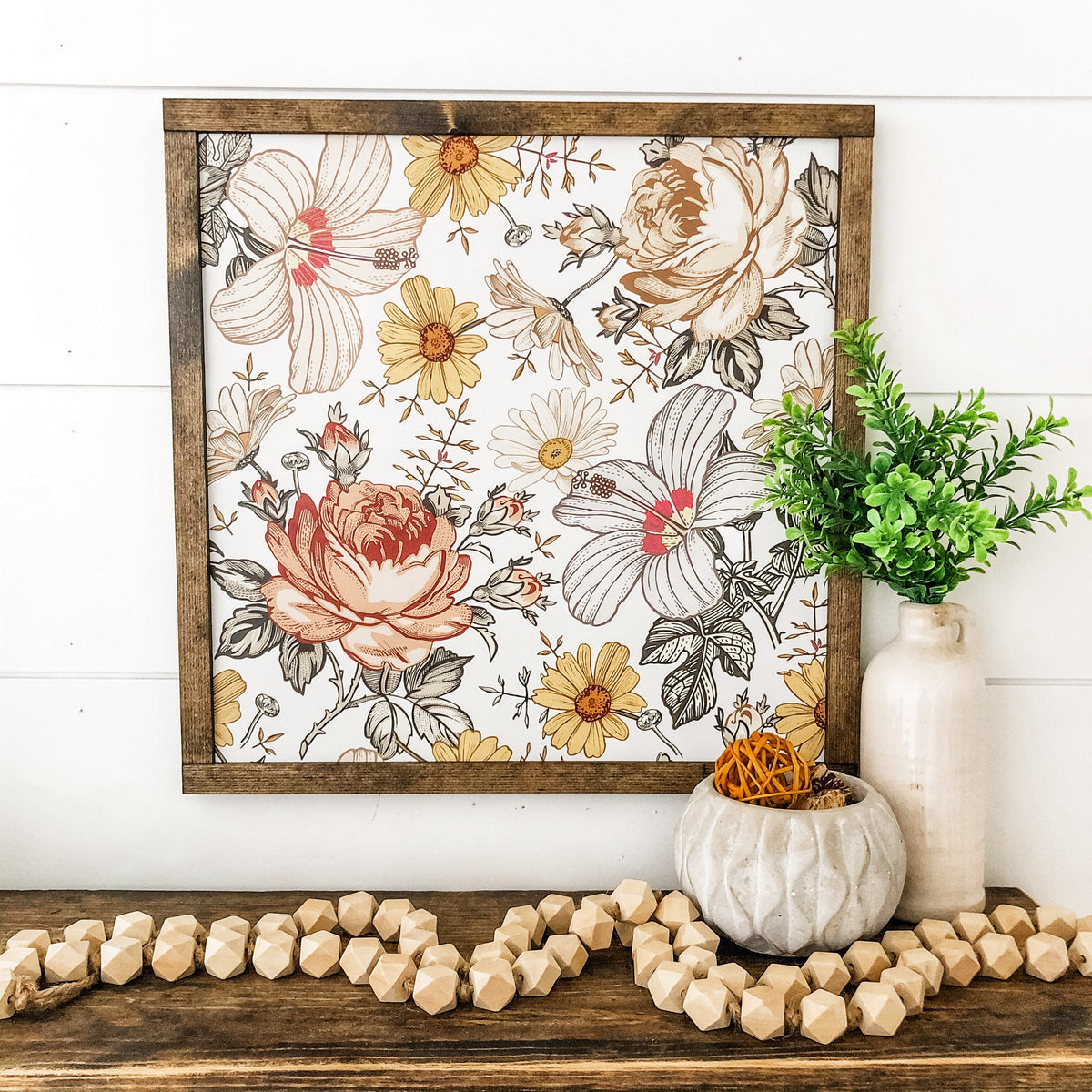 Vintage Floral Background Layering Wood Sign