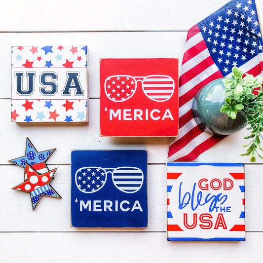 4th of July Mini Tiered Tray Signs