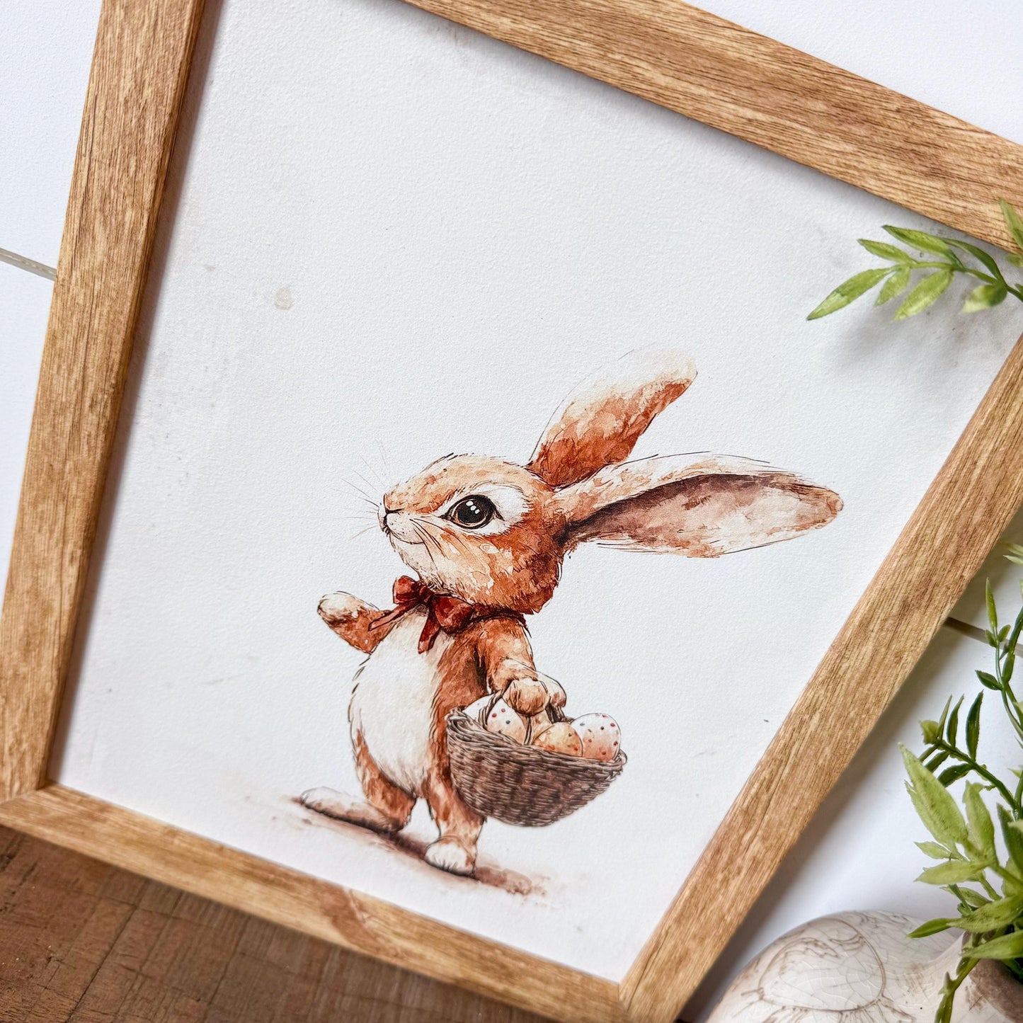 Vintage Rabbit With Basket Easter Spring Wall Art