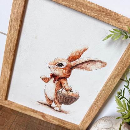Vintage Rabbit With Basket Easter Spring Wall Art