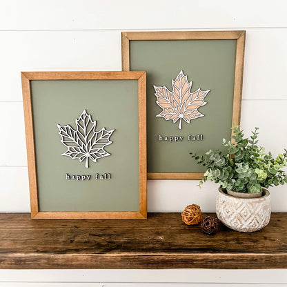 Happy Fall Leaf Wood Sign