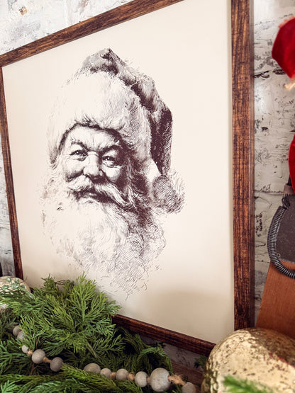Vintage Black/White Santa Face Sign