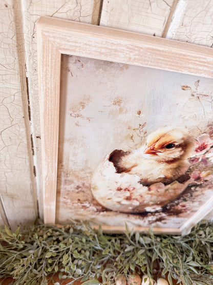 Baby Chick in Vintage Flower Egg Wood Sign