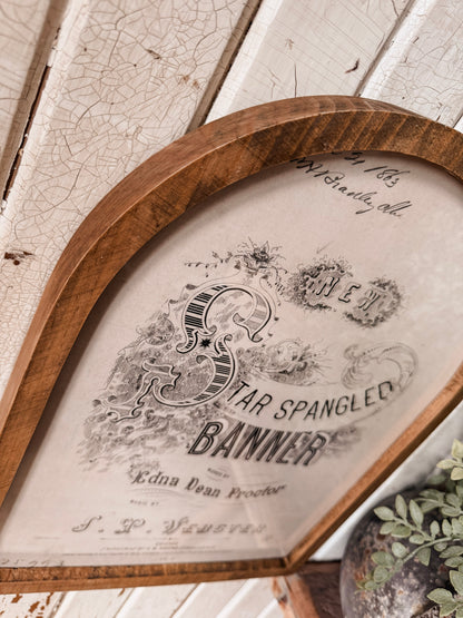 Star Spangled Banner Vintage Black & White Framed Arched Print
