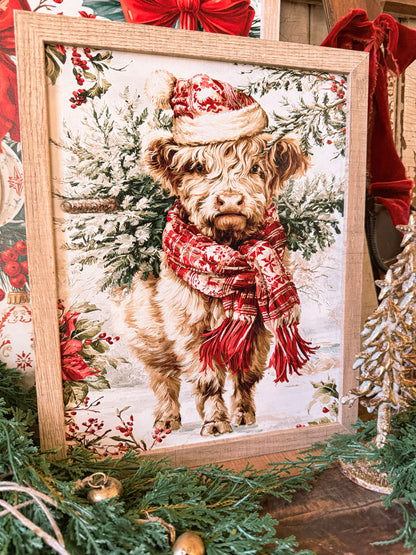 Colorful Highland Cow Christmas Wood Sign