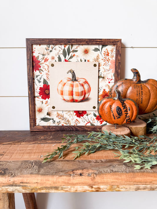 Whimsical Fall Plaid Pumpkin Plaque Wood Sign
