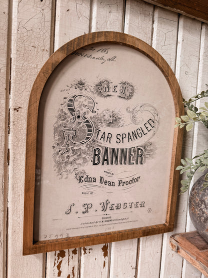 Star Spangled Banner Vintage Black & White Framed Arched Print