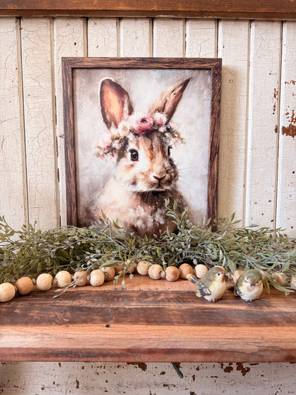 Vintage Bunny with Flower Crown Wood Sign