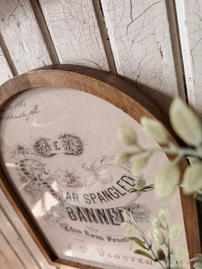 Star Spangled Banner Vintage Black & White Framed Arched Print