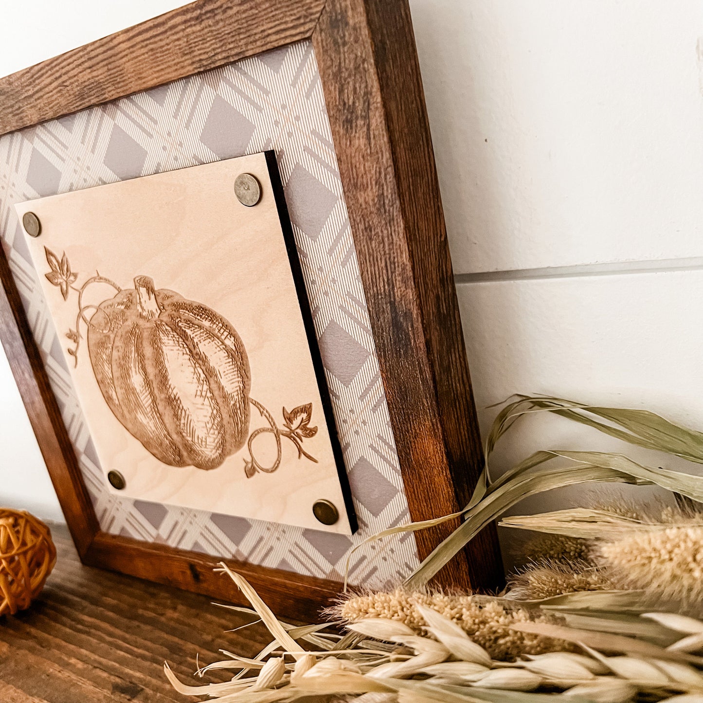 Etched Pumpkin Fall Wood Sign