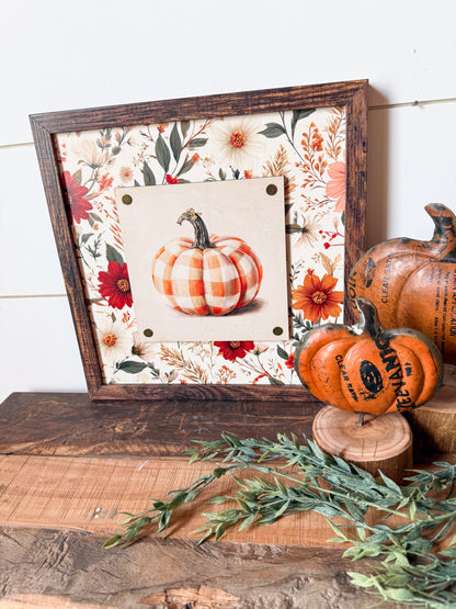Whimsical Fall Plaid Pumpkin Plaque Wood Sign