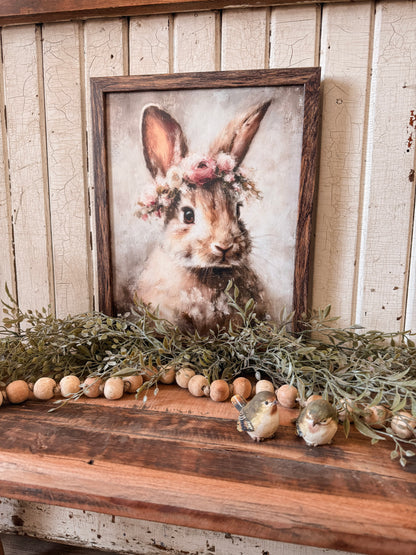Vintage Bunny with Flower Crown Wood Sign
