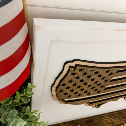 US Shaped American Flag Laser Cut Sign