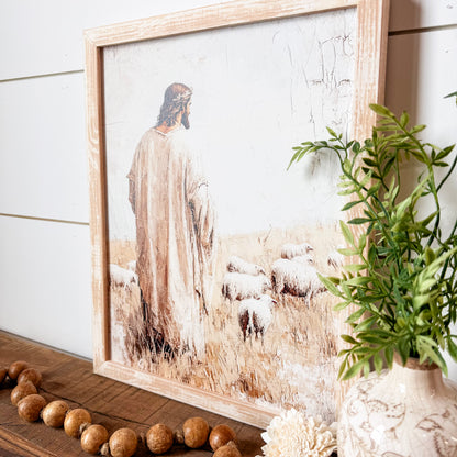 Jesus With Sheep Wood Sign