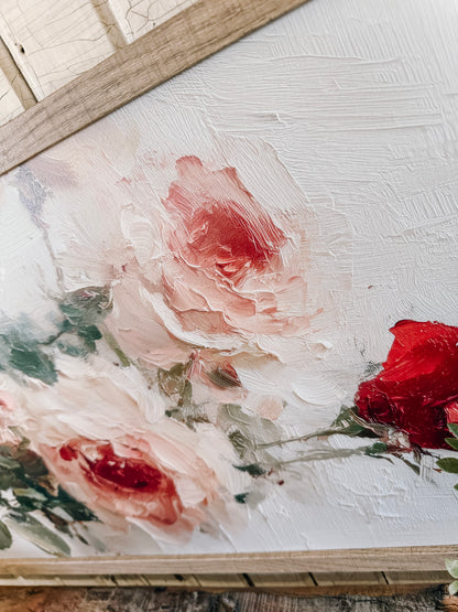 Vintage Roses Wall Art Print Wood Sign