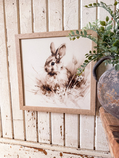 Vintage Rabbit in Grass Spring Wood Sign