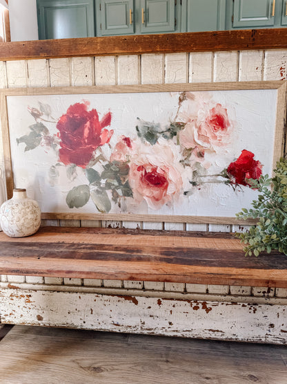 Vintage Roses Wall Art Print Wood Sign