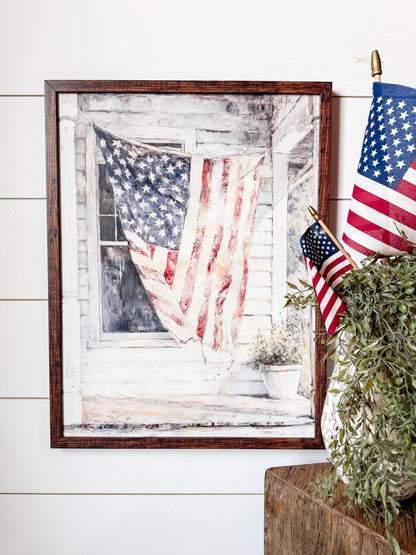American Flag Farmhouse Porch Wood Sign