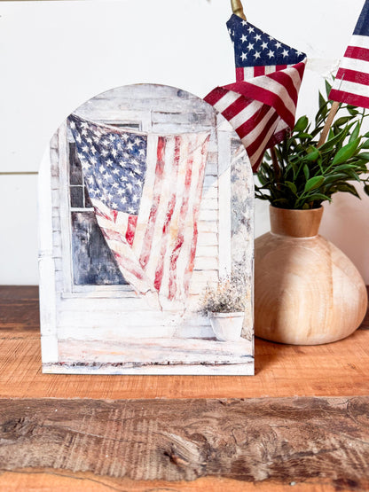 Vintage 4th of July Flag Arched Shelf Sitter