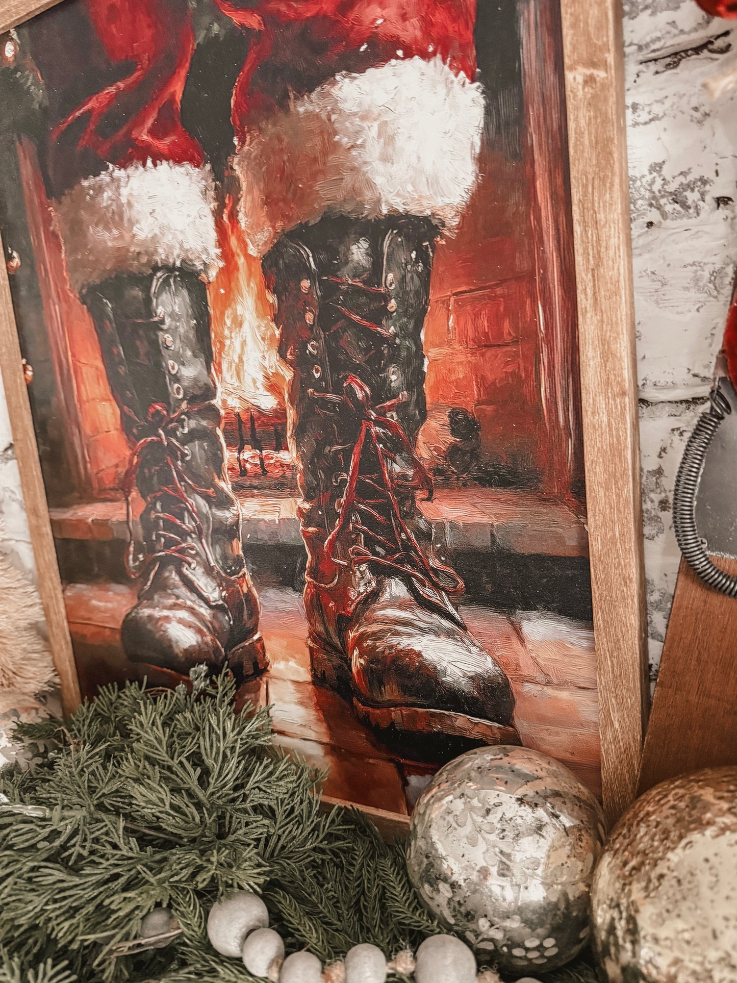 Santa Boots by Fireplace Wood Sign
