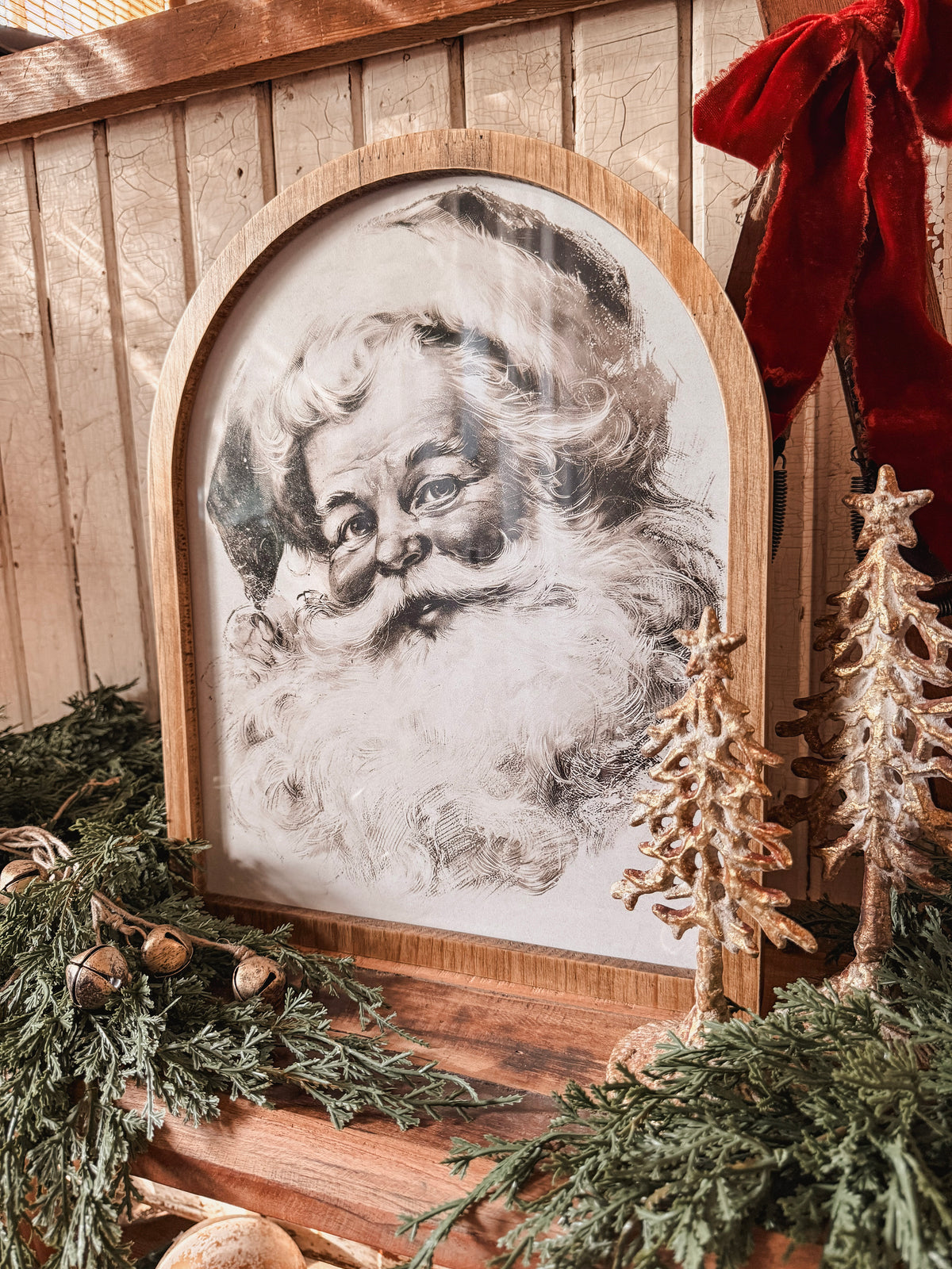 Framed Arch - Black & White Vintage Santa Face