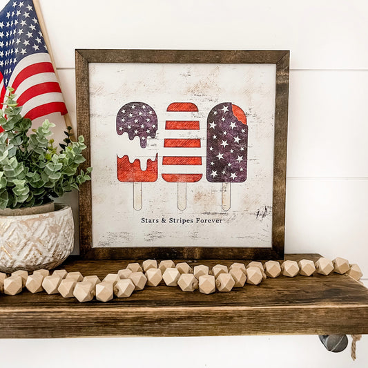 Stars & Stripes Popsicles Vintage Wood Sign