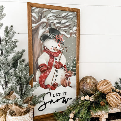 Let It Snow Snowman Christmas Wood Sign