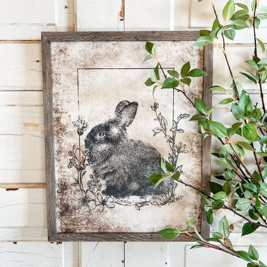 Vintage Spring Rabbit Wood Sign