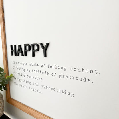 Happy Definition Wood Sign