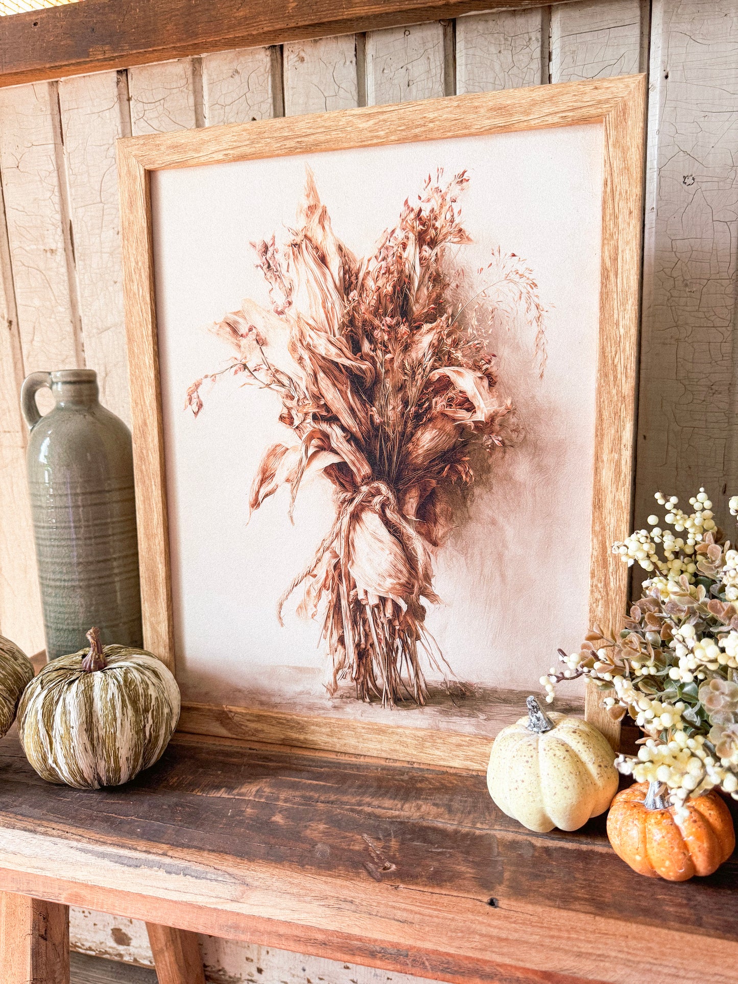 Dried Corn Husk Bundle Art Print Wood Sign