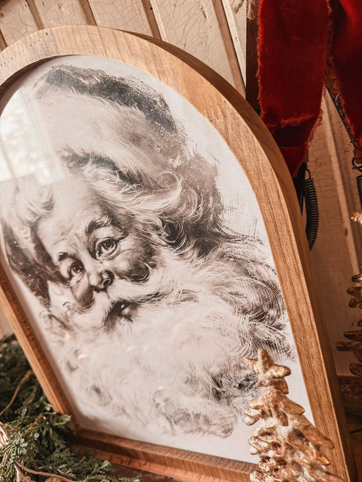 Framed Arch - Black & White Vintage Santa Face