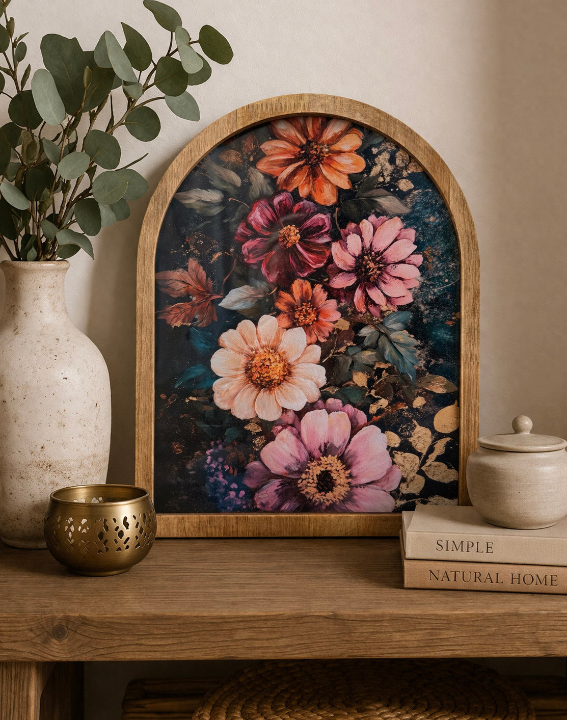 Bold & Moody Colorful Floral Framed Arched Print