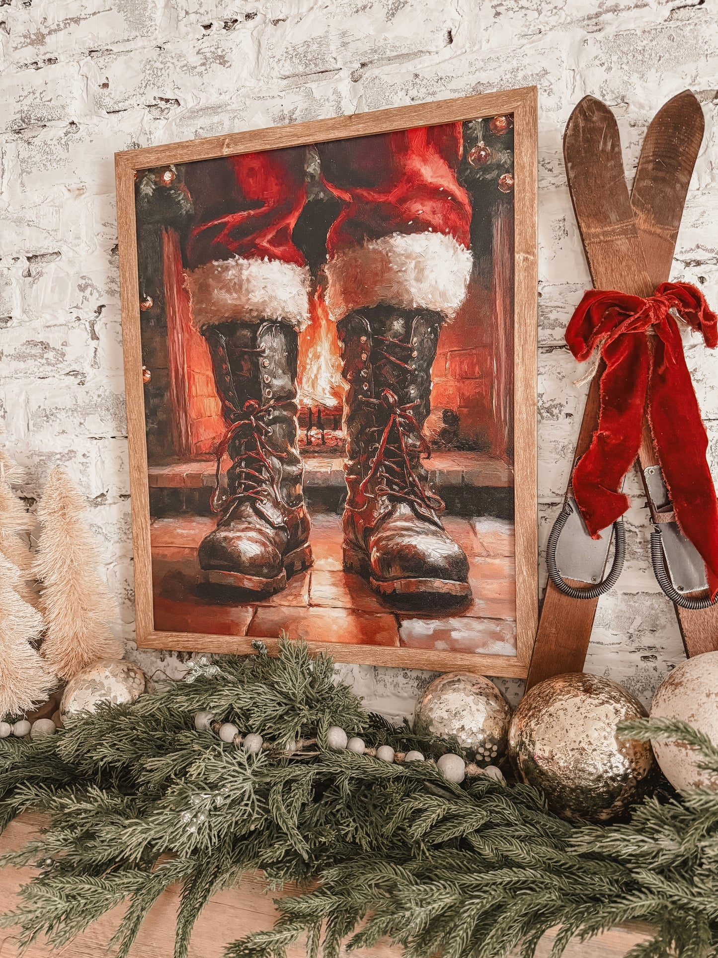Santa Boots by Fireplace Wood Sign