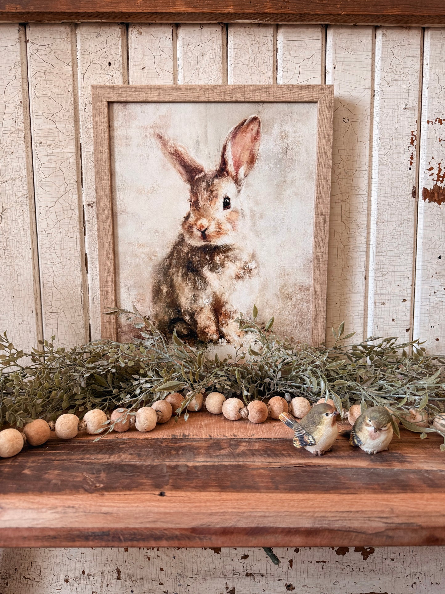Vintage Neutral Spring Bunny Wood Sign