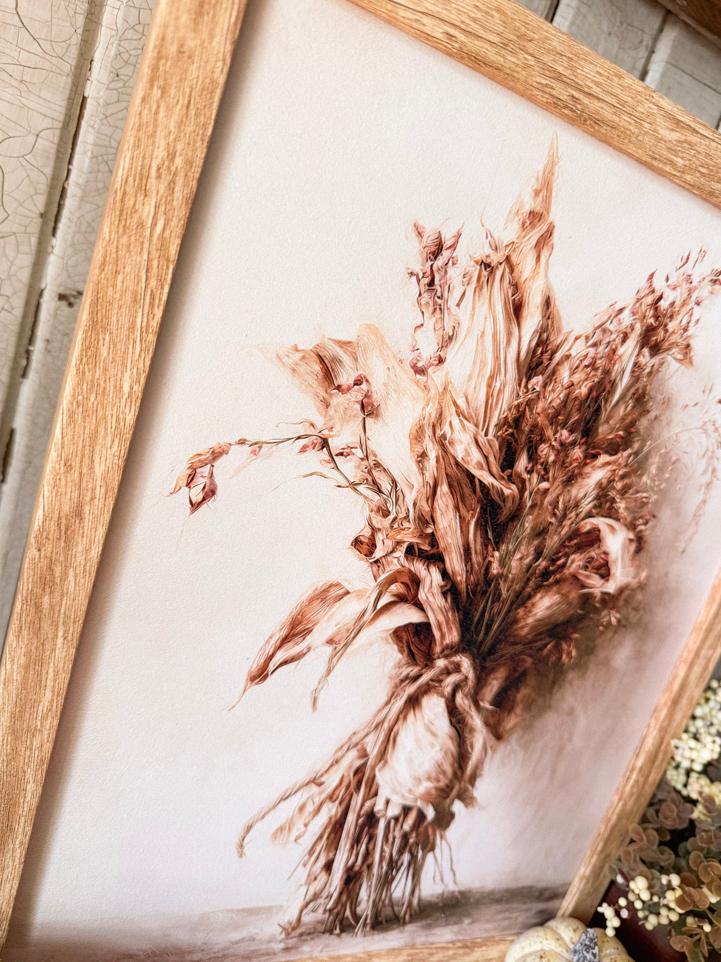 Dried Corn Husk Bundle Art Print Wood Sign