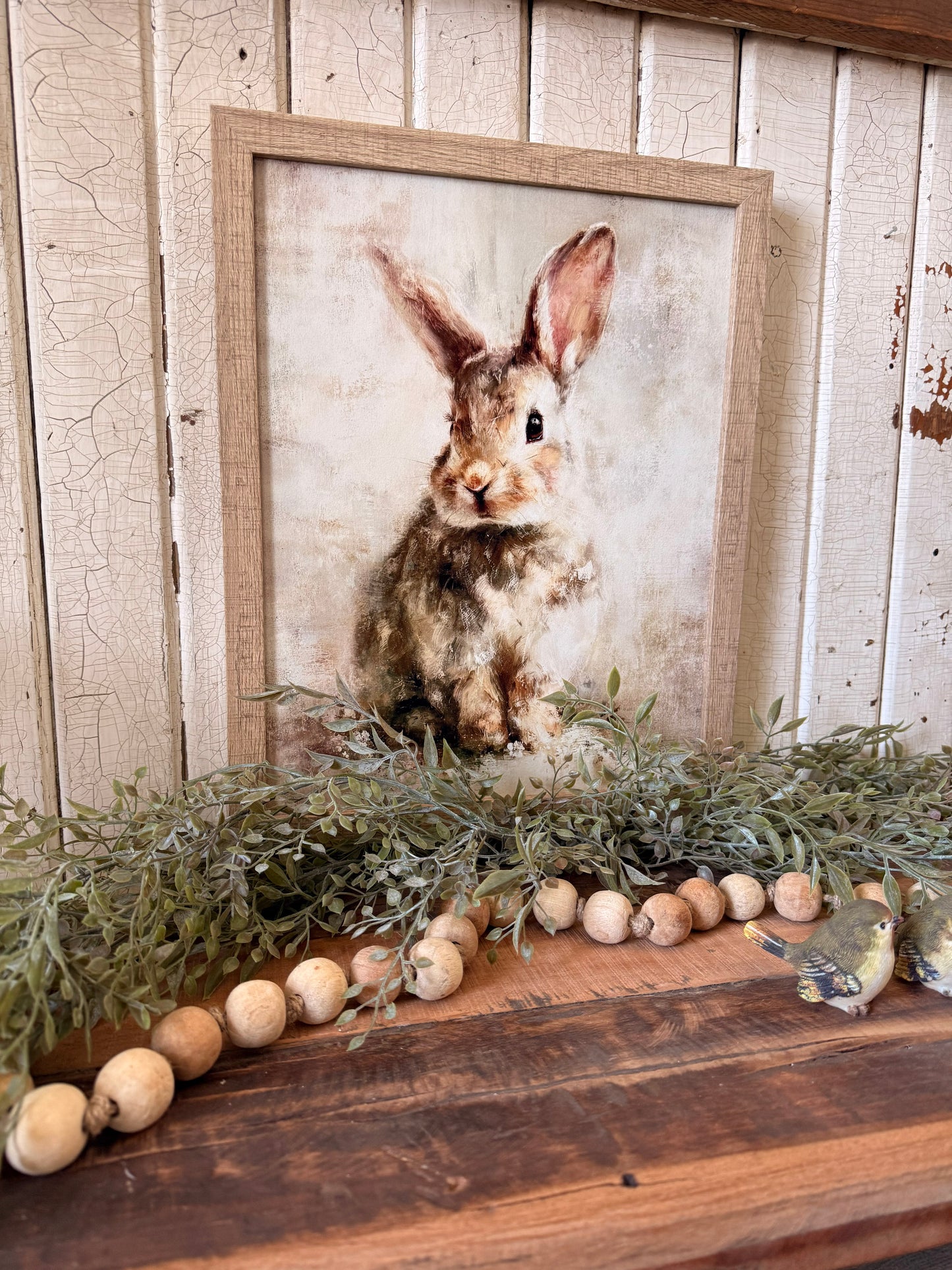 Vintage Neutral Spring Bunny Wood Sign