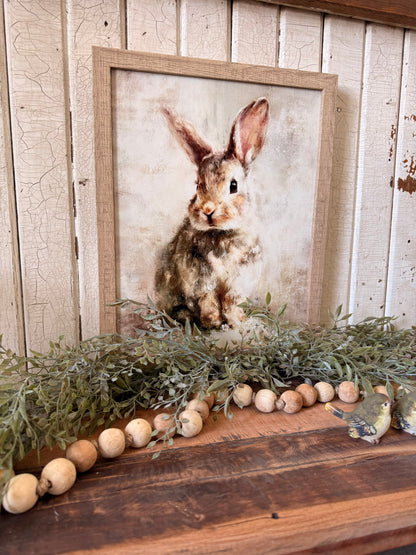 Vintage Neutral Spring Bunny Wood Sign