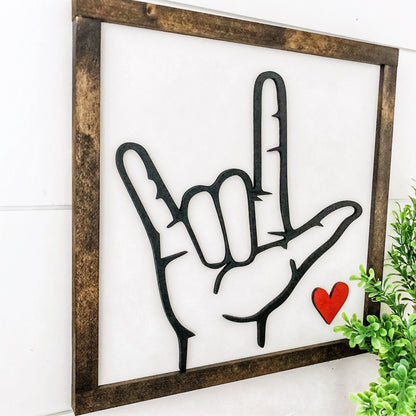 I Love You Hand Wood Sign