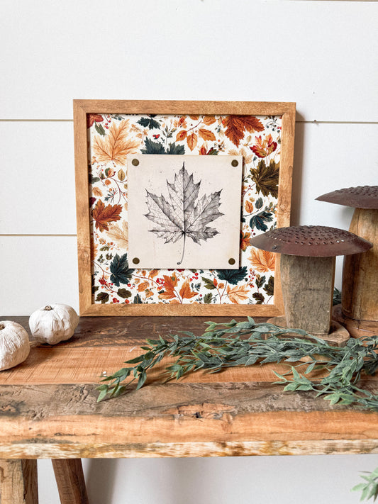 Vintage Fall Leaf Plaque Wood Sign