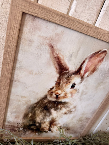 Vintage Neutral Spring Bunny Wood Sign