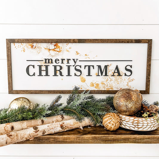 Gold Color Merry Christmas Wood Sign